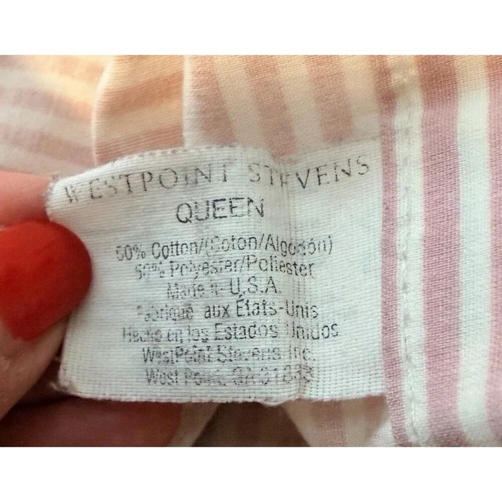 Vtg Westpoint Stevens Queen Flat Sheet w/ 2 Pillowcases Pink Stripe Floral Rose